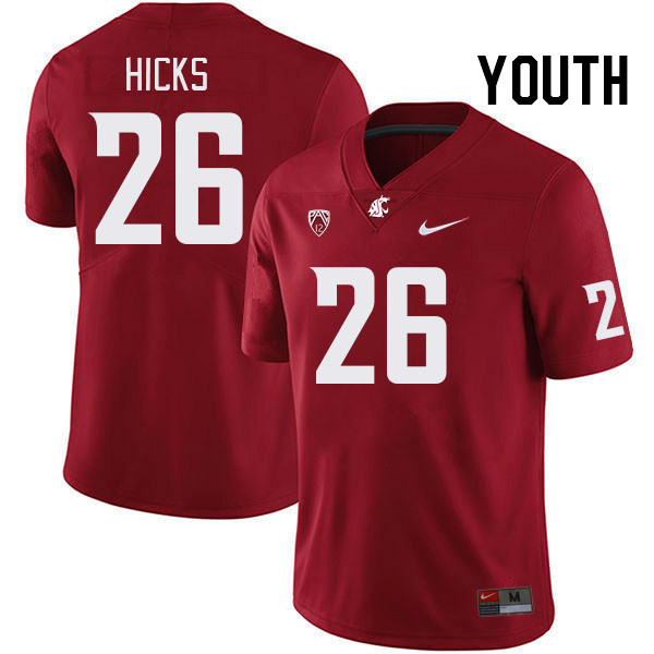 Youth #26 Davon Hicks Washington State Cougars College Football Jerseys Stitched Sale-Crimson
